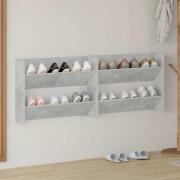 vidaXL Väggmonterat skoställ 2 st betonggrå 80x18x60cm konstruerat trä