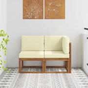 vidaXL Modulsoffa utomhus mitt och hörn 2 Stycke Naturlig och Grädde