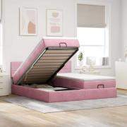 vidaXL Ottoman sängram med madrasser rosa 200x200 cm sammet