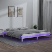vidaXL Sängram LED vit 135x190 cm massivt trä