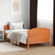 vidaXL Sängram utan madrass vaxad brun 90x200 cm massiv furu