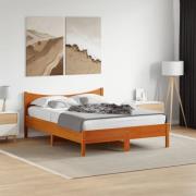 vidaXL Sängram utan madrass vaxbrun 135x190 cm massiv furu