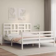 vidaXL Sängram med huvudgavel vit 160x200 cm massivt trä