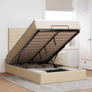 vidaXL Ottoman sängram med madrass gräddvit 120x190 cm tyg