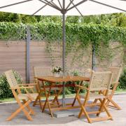 vidaXL Matgrupp för trädgården 5 delar beige konstrotting/massivt trä