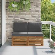 vidaXL 2 Stycke Utomhus Mellansoffa Massivt Akaciaträ Naturfärg
