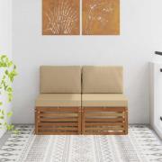 vidaXL 2 Stycke Utomhus Mellansoffa Massivt Akaciaträ Naturfärg