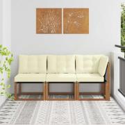 vidaXL Modulsoffa utomhus mitt och hörn med kudde 3 Stycke Naturfärg