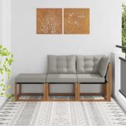 vidaXL Modulsoffa utomhus med kudde 3 Stycke Naturlig och Ljus Grå