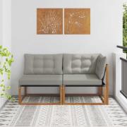 vidaXL Modulsoffa utomhus mitt och hörn med kudde 2 Stycke Naturfärg