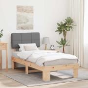 vidaXL Sängram med Klädd Huvudgavel Ljusgrå 75 x 190 cm Massiv furu