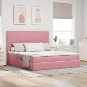 vidaXL Förvaringssäng med madrass med madrass Rosa 160 x 200 cm Sammet