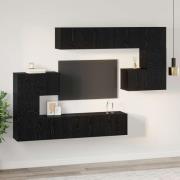 vidaXL TV-bänkset Väggmonterad 8 pcs Svart Ek Konstruerat trä