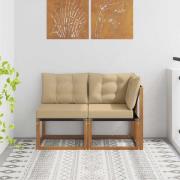 vidaXL Modulsoffa utomhus mitt och hörn med kudde 2 Stycke Naturfärg