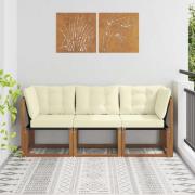 vidaXL Modulsoffa utomhus mitt och hörn med kudde 3 Stycke Naturfärg