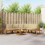 vidaXL Utomhussoffset med kudde 7 Stycke Naturlig och Beige