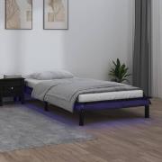 vidaXL Sängram LED svart 100x200 cm massivt trä