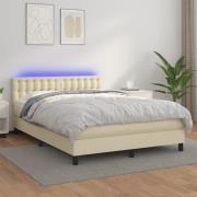 vidaXL Ramsäng med madrass & LED gräddvit 140x190 cm konstläder