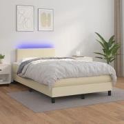 vidaXL Ramsäng med madrass & LED gräddvit 120x200 cm konstläder