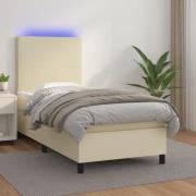 vidaXL Ramsäng med madrass & LED gräddvit 90x190 cm konstläder