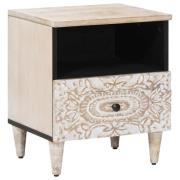 vidaXL Sängskåp med låda Vit 40 x 33 x 46 cm Massivt mangoträ