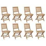 vidaXL Hopfällbara trädgårdsstolar med dynor 8 st massivt akaciaträ