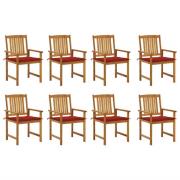 vidaXL Trädgårdsstolar med dynor 8 st massivt akaciaträ