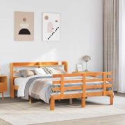 vidaXL Sängram med huvudgavel vaxbrun 150x200 cm massiv furu