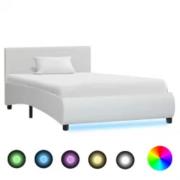vidaXL Sängram med LEDs utan madrass vit konstläder 90x200 cm