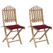 vidaXL Hopfällbara trädgårdsstolar med dynor 2 st bambu