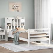 vidaXL Säng med bokhylla utan madrass vit 90x190cm massiv furu