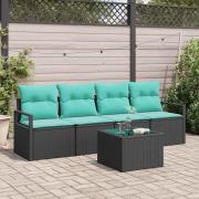 vidaXL Soffset 5 pcs Svart och turkos konstrotting