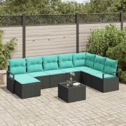 vidaXL Soffset med kudde 9 pcs Svart konstrotting