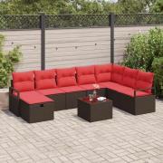 vidaXL Soffset med kudde med lagring 9 pcs Brun konstrotting