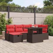 vidaXL Trädgårdsoffset med kudde med lagring 7 pcs Brun Poly rattan