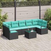 vidaXL Soffset 8 pcs Svart och turkos konstrotting