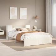 vidaXL Säng med bokhylla utan madrass vit 140x190cm massiv furu