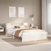 vidaXL Säng med bokhylla utan madrass vit 160x200cm massiv furu