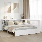 vidaXL Säng med bokhylla utan madrass vit 160x200cm massiv furu