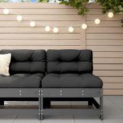 vidaXL Mittensoffa med dynor grå massiv furu