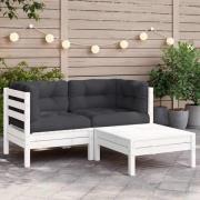 vidaXL Loungegrupp med dynor 3 delar vit massiv furu