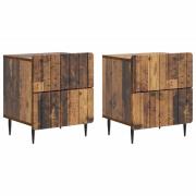 vidaXL Nattduksbord med låda 2 pcs Gammalt trä 43 x 34,5 x 49,5 cm