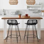 vidaXL Barpall 2 pcs Svart 44 x 45 x 76 cm Rattan och Stål