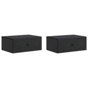 vidaXL Väggmonterat Sängbord med låda 2 pcs Svart 49 x 34,5 x 20 cm