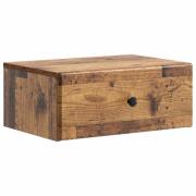 vidaXL Väggmonterat Sängbord med låda Gammalt trä 49 x 34,5 x 20 cm