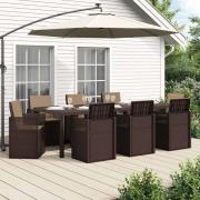 vidaXL Trädgårdsmöbelset med kudde 9 pcs Brun och taupe PP