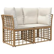 vidaXL Ute-Loveseat med kudde 2 pcs Naturlig och Creamvit konstrotting