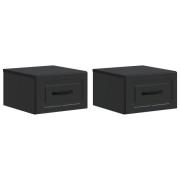 vidaXL Väggmonterat Sängbord med låda 2 pcs Svart 34,5 x 33 x 20 cm