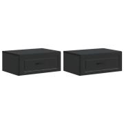vidaXL Väggmonterat Sängbord med låda 2 pcs Svart 49 x 34,5 x 20 cm