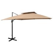 vidaXL Fribärande trädgårdsparasoll med dubbel topp 300x300 cm taupe